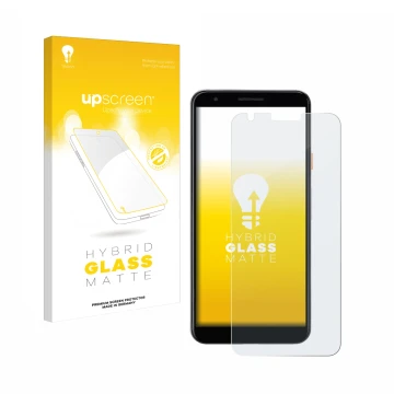 Front side of a product packaging with the brand logo upscreen. Next to it is the device Google Pixel 3a shown with the corres