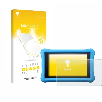 Front side of a product packaging with the brand logo upscreen. Next to it is the device Amazon Fire HD 8 Kids Edition 2018 (8