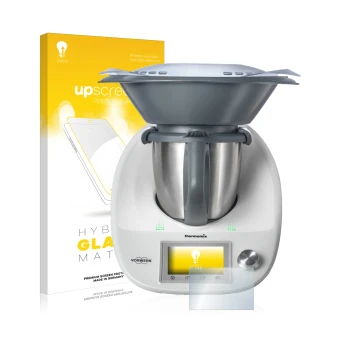 Front side of a product packaging with the brand logo upscreen. Next to it is the device Vorwerk Bimby TM5 shown with the corr