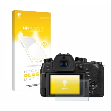 Front side of a product packaging with the brand logo upscreen. Next to it is the device Panasonic Lumix DC-FZ1000 II shown wi