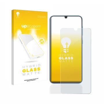 Front side of a product packaging with the brand logo upscreen. Next to it is the device Samsung Galaxy A40 shown with the cor