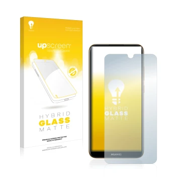 Front side of a product packaging with the brand logo upscreen. Next to it is the device Huawei Y6 2019 shown with the corresp