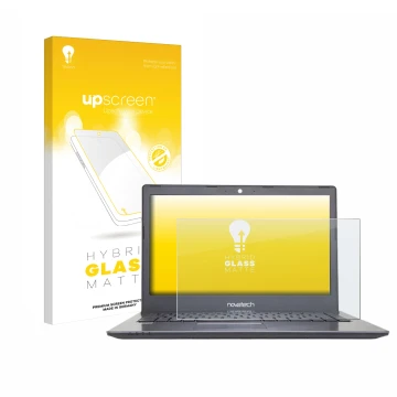 Front side of a product packaging with the brand logo upscreen. Next to it is the device Novatech npro N1654 shown with the co