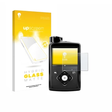 Front side of a product packaging with the brand logo upscreen. Next to it is the device Medtronic Minimed 670G shown with the