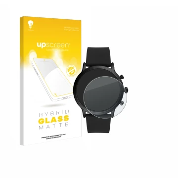 Front side of a product packaging with the brand logo upscreen. Next to it is the device Fossil The Carlyle HR (5.Gen) shown w
