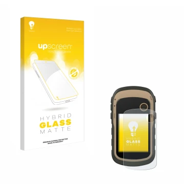 Front side of a product packaging with the brand logo upscreen. Next to it is the device Garmin eTrex 32x shown with the corre