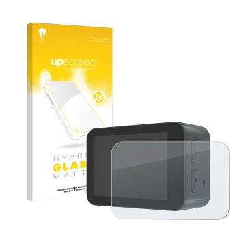 Front side of a product packaging with the brand logo upscreen. Next to it is the device Akaso V50X shown with the correspondi