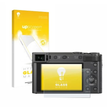 Front side of a product packaging with the brand logo upscreen. Next to it is the device Panasonic Lumix DC-TZ200 shown with t