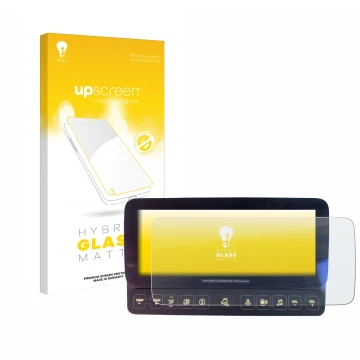 Front side of a product packaging with the brand logo upscreen. Next to it is the device Mercedes-Benz Actros 2019 Touch-Displ