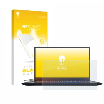 Front side of a product packaging with the brand logo upscreen. Next to it is the device MSI Prestige 14 shown with the corres