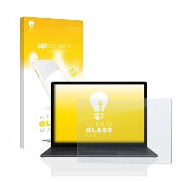 Front side of a product packaging with the brand logo upscreen. Next to it is the device Microsoft Surface Laptop 3 15