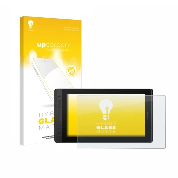 Front side of a product packaging with the brand logo upscreen. Next to it is the device Huion Kamvas Pro 16 Premium shown wit