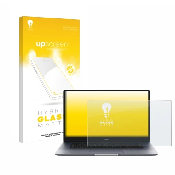 Front side of a product packaging with the brand logo upscreen. Next to it is the device Honor MagicBook 15