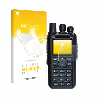 Front side of a product packaging with the brand logo upscreen. Next to it is the device AnyTone AT-D878UV Plus shown with the