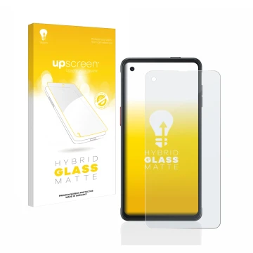 Front side of a product packaging with the brand logo upscreen. Next to it is the device Samsung Galaxy XCover Pro shown with 