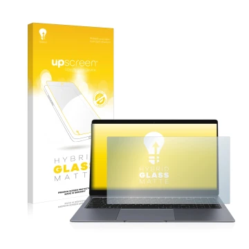 Front side of a product packaging with the brand logo upscreen. Next to it is the device Chuwi LapBook Plus shown with the cor