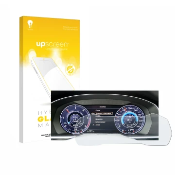 Front side of a product packaging with the brand logo upscreen. Next to it is the device Volkswagen Passat Active Info Cockpit