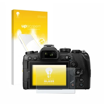 Front side of a product packaging with the brand logo upscreen. Next to it is the device Olympus OM-D E-M1 Mark III shown with