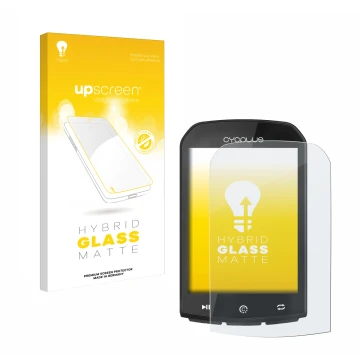 Front side of a product packaging with the brand logo upscreen. Next to it is the device Cycplus M1 2.9