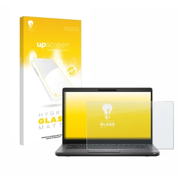 Front side of a product packaging with the brand logo upscreen. Next to it is the device Dell Latitude 5400 shown with the cor