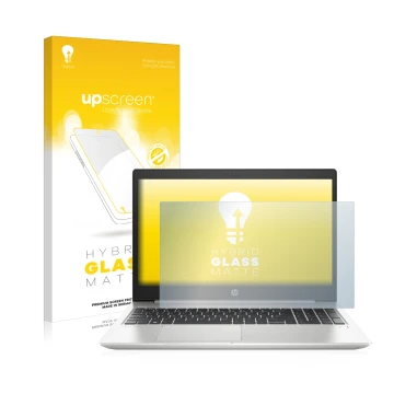 Front side of a product packaging with the brand logo upscreen. Next to it is the device HP ProBook 450 G6 shown with the corr