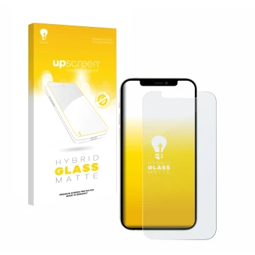 Front side of a product packaging with the brand logo upscreen. Next to it is the device Apple iPhone 12 shown with the corres