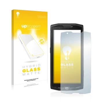 Front side of a product packaging with the brand logo upscreen. Next to it is the device Crosscall Core X4 shown with the corr