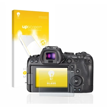 Front side of a product packaging with the brand logo upscreen. Next to it is the device Canon EOS R6 shown with the correspon