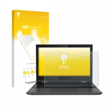 Front side of a product packaging with the brand logo upscreen. Next to it is the device Lenovo 300e (2nd Gen.) shown with the