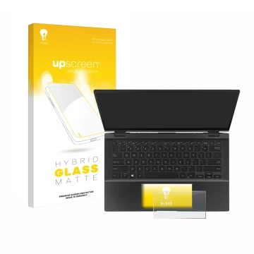 Front side of a product packaging with the brand logo upscreen. Next to it is the device ASUS ZenBook Flip 14 UX463FA (Touch T