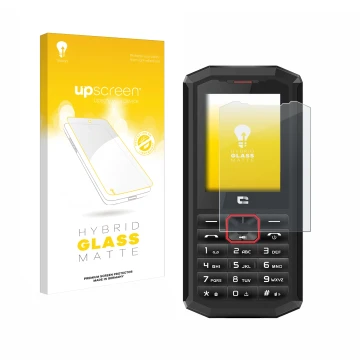 Front side of a product packaging with the brand logo upscreen. Next to it is the device Crosscall Spider X5 shown with the co