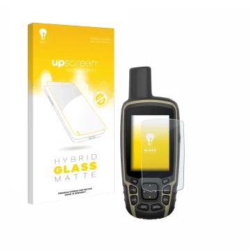 Front side of a product packaging with the brand logo upscreen. Next to it is the device Garmin GPSMAP 65s shown with the corr