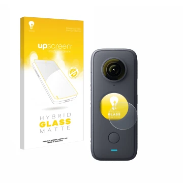 Front side of a product packaging with the brand logo upscreen. Next to it is the device Insta360 One X2 shown with the corres