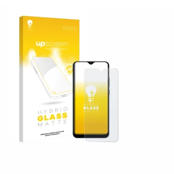 Front side of a product packaging with the brand logo upscreen. Next to it is the device Samsung Galaxy A02s shown with the co