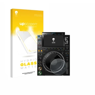 Front side of a product packaging with the brand logo upscreen. Next to it is the device Pioneer CDJ 3000 (circle) shown with 