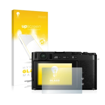 Front side of a product packaging with the brand logo upscreen. Next to it is the device Fujifilm X-E4 shown with the correspo