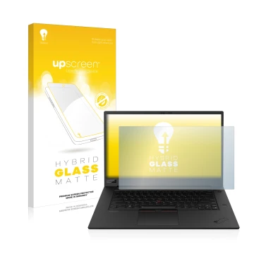 Front side of a product packaging with the brand logo upscreen. Next to it is the device Lenovo ThinkPad P1 Gen 3 shown with t