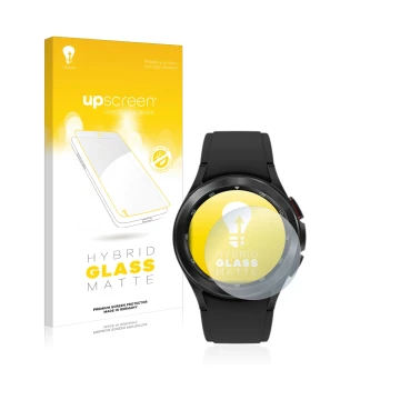 Front side of a product packaging with the brand logo upscreen. Next to it is the device Samsung Galaxy Watch 4 Classic (42mm)