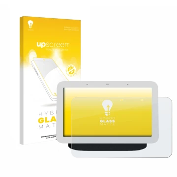 Front side of a product packaging with the brand logo upscreen. Next to it is the device Google Nest Hub 2 shown with the corr