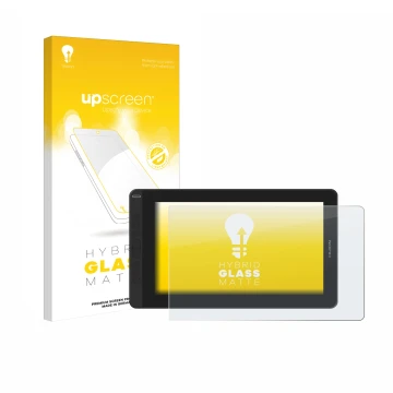 Front side of a product packaging with the brand logo upscreen. Next to it is the device Huion Kamvas 13 shown with the corres