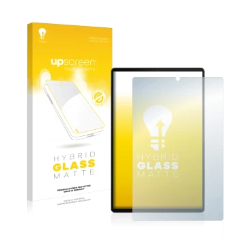 Front side of a product packaging with the brand logo upscreen. Next to it is the device Lenovo Tab M10 FHD Plus shown with th