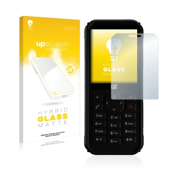 Front side of a product packaging with the brand logo upscreen. Next to it is the device Caterpillar Cat B40 shown with the co