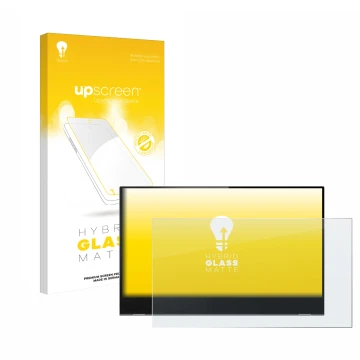 Front side of a product packaging with the brand logo upscreen. Next to it is the device Lenovo ThinkVision M14t shown with th