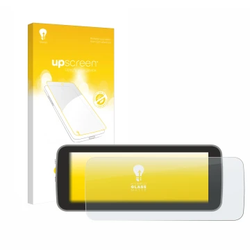 Front side of a product packaging with the brand logo upscreen. Next to it is the device Fiat 500 E Uconnect 5 10