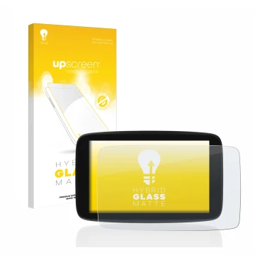 Front side of a product packaging with the brand logo upscreen. Next to it is the device TomTom Go Expert 7