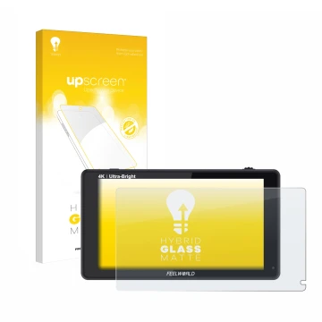 Front side of a product packaging with the brand logo upscreen. Next to it is the device Feelworld LUT6 6