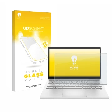 Front side of a product packaging with the brand logo upscreen. Next to it is the device HP Pavilion x360 (14-dyX) shown with 