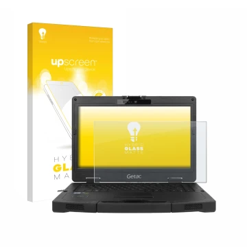 Front side of a product packaging with the brand logo upscreen. Next to it is the device Getac S410 shown with the correspondi