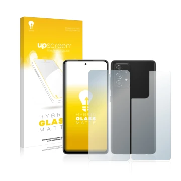 Front side of a product packaging with the brand logo upscreen. Next to it is the device Samsung Galaxy A52s 5G (Front+Back) s