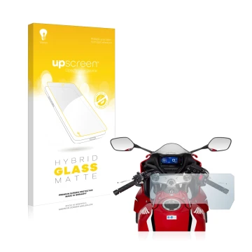 Front side of a product packaging with the brand logo upscreen. Next to it is the device Honda CBR650R 2019-2021 shown with th